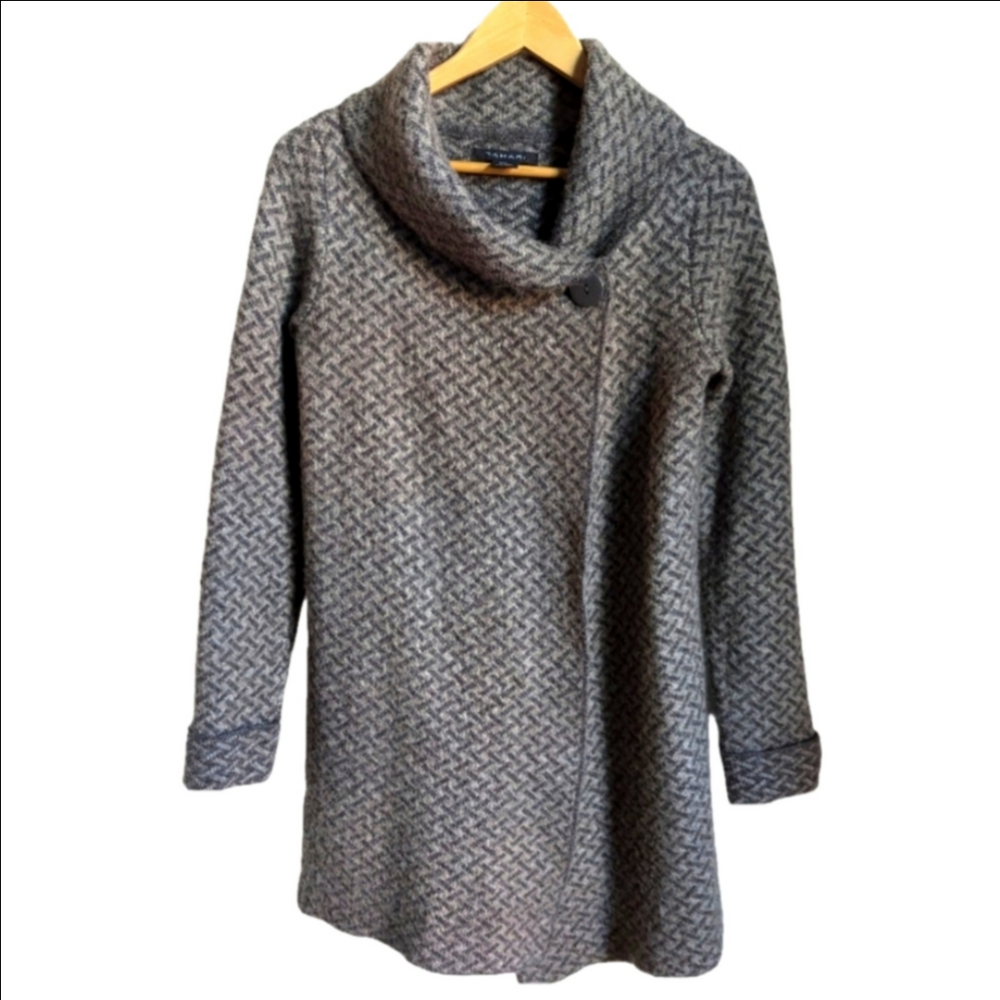 TAHARI Brown Wool Office Minimalist Contemporary Open Front Knit Cardigan Medium